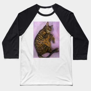 Funny sleeping bengal cat oil painting Baseball T-Shirt